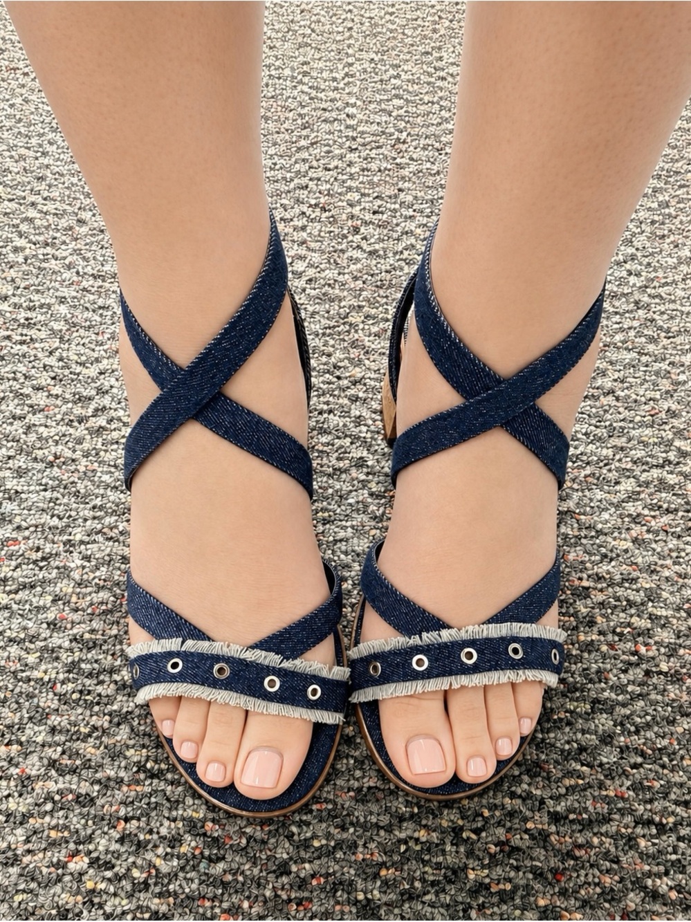 Women's Denim Crisscross Eyelet Sandals in Dark Blue - New Never Worn